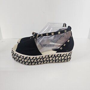 PrettyLittleThing Espadrilles Black Ankle Wrap Canvas Boho 38